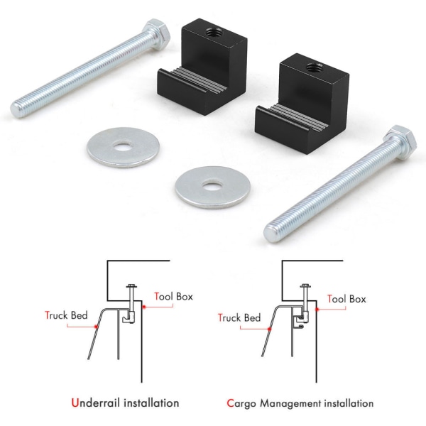 Lastbilværktøjskasse monteringssæt, Huazu værktøjskasse slips aluminiumlegering J-krog crossover til pickup-trucks - sort (to-pak)