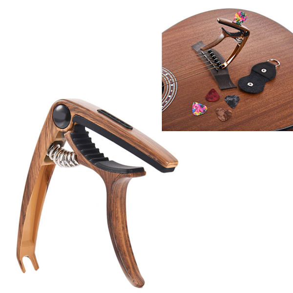 Gitarr Capo Plektrum Set Legering Trä Korn Blank Universal Capo med Plektrum Väska för Prestanda