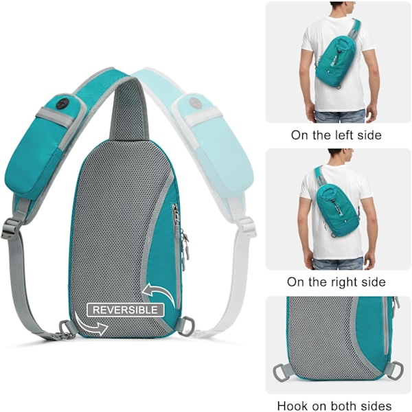 Slyngeveske RFID-blokkerende Lettvekts Crossbody Ryggsekk Bryst Skulderveske for Reise Sport Løping Fotturer Light blue