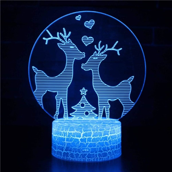 WJ 3D Illusion Lamp Christmas elk Mood Light 7 Colour Changing Acrylic LED Night Light USB Cables Bedroom Desk Decoration