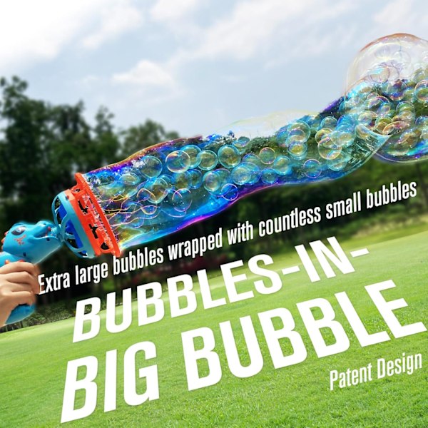 Elektrisk Dinosaurie Bubbelmaskingevär för Barn 4-8 År, Stor Dino Bubbelblaster med Bubbla-i-Bubbla Design, Utomhus Trädgård blue