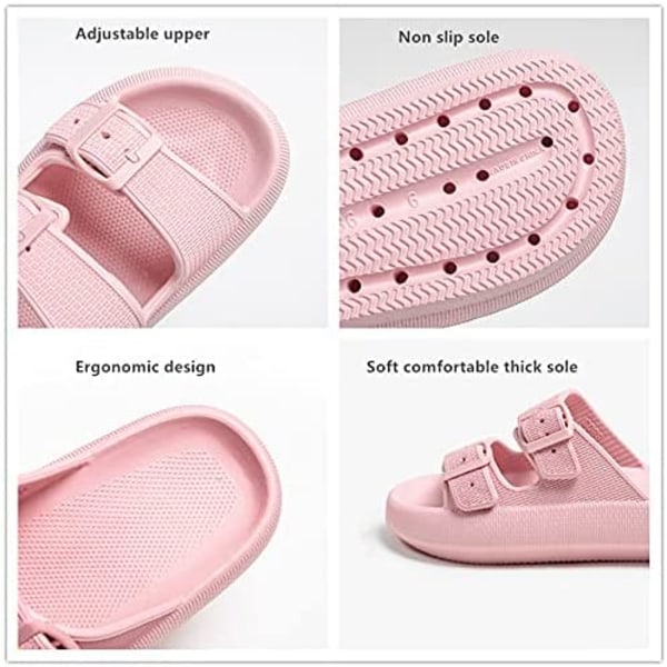 Unisex komfort mjuka rutschkanor, dubbla spänne justerbara EVA platta sandaler, lätta Slip on House Tofflor（Sakura Pink）