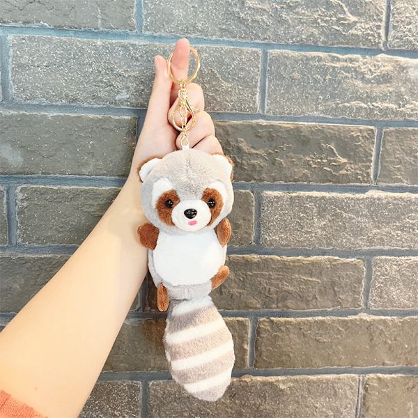 Söpö pieni nukke, pari laukku riipus, pehmolelu nukke avaimenperä, nukke riipus Plush Raccoon - Grey
