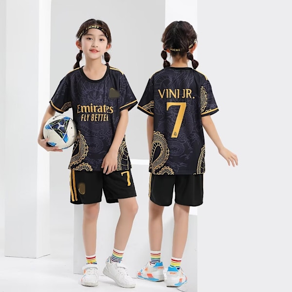 Real Madrid  Bellingham Barn Jersey Kit Away Youth Vini Fotbollströjor Set För Pojkar Flickor Vuxna 14 Black