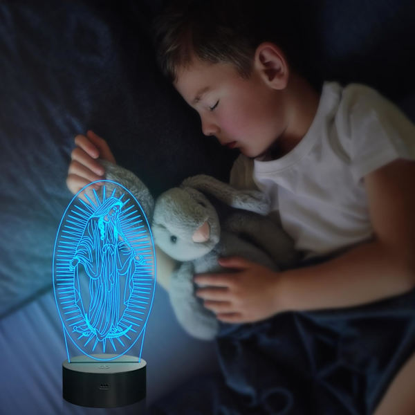 Jungfru Maria Gåvor, WJ 3D Vår Fru Nattljus Illusion Hologram Lampa 16 Färgförändring med Fjärrkontroll + Timer, LED Bästa Födelsedag Kristna Present
