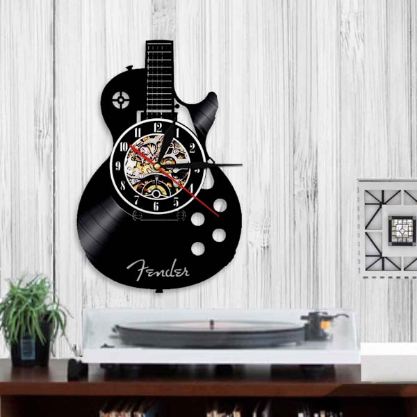 12-tums vinyl väggklocka vardagsrum studie retro gitarr cd skivväggklocka ljudlös anpassad klocka