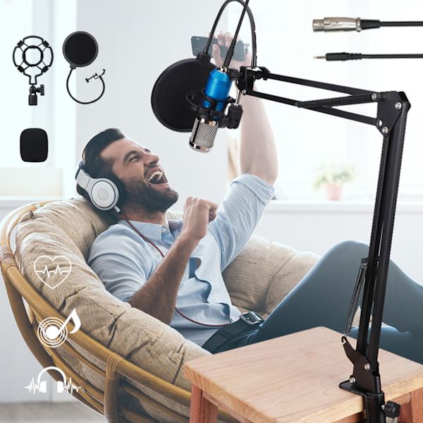 BM800 Svart Kondensatormikrofon för inspelning Live-sändning Sjung Dator USB-mikrofon