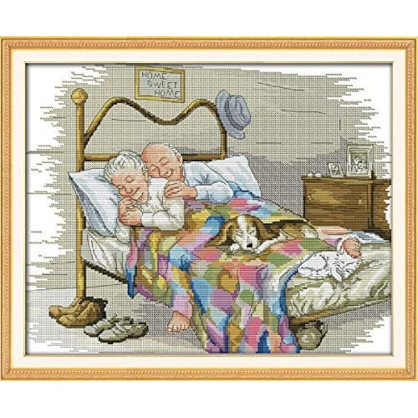 14CT Tællede Korssting Kits DIY Korssting Sæt Det Gamle Ægtepar Utrykt Stof Håndbroderi Kit Syning 18''x14''