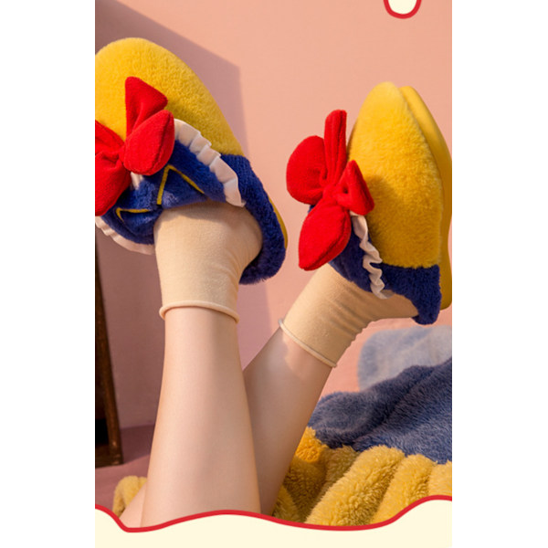 Bowknot Cotton Tofflor Dam Vinterhem Varma Mjuksulor Inomhus Halkfri vinter（6-6,5）
