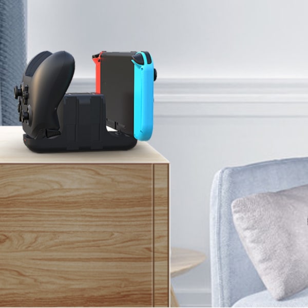 Opgraderet controller-oplader-dokstation til Nintendo Switch-controller og Joy-con, 6-i-1-opladningsstativ til Switch