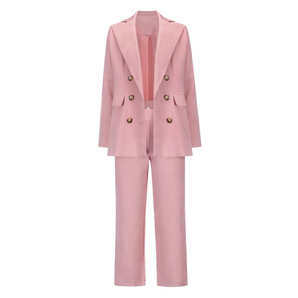 Dress Suit Høst/Vinter 2021 Stor Slips Dobbeltspent Dressjakke Casual Rett Bukse Sett (Rosa)