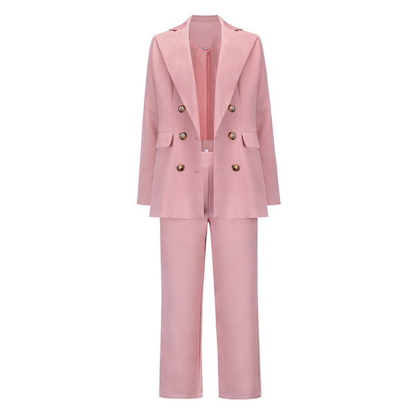 Kostym Höst/Vinter 2021 Stor Slag Dubbelknäppt Kavaj Casual Raka Byxor Set (Rosa)