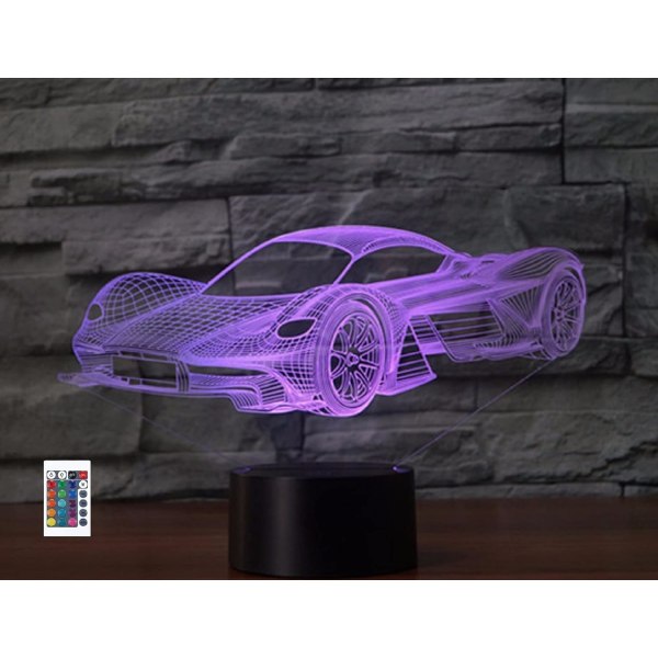 WJ 3D Sportbil Fjärrkontroll 16 Färg Nattljus Illusion Akryl LED Bordslampa Sänglampa Barn Sovrum Skrivbord Inredning Födelsedagspresenter Leksak för barn
