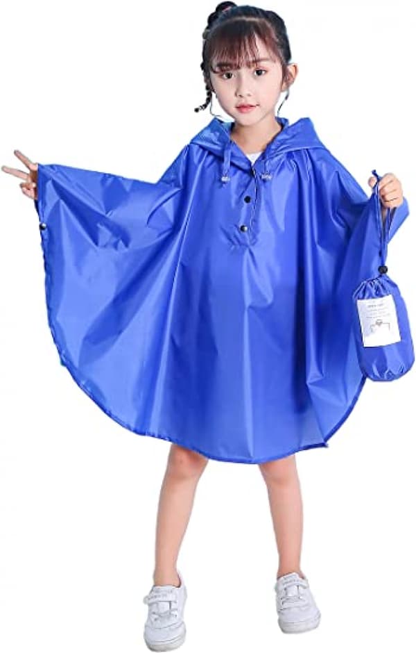 Barne regnponcho hettejakke regnfrakk, blå, XL