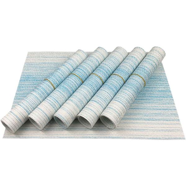 Pöytäliina, Sekoitettu Väri Kestävä Kudottu Vinyyli Pöytäliina Pestävä Lämpöä Kestävä Liukumaton Keittiön Ruokapöydän Alusmatot (6 kpl, Sininen wi Blue With White set of 6