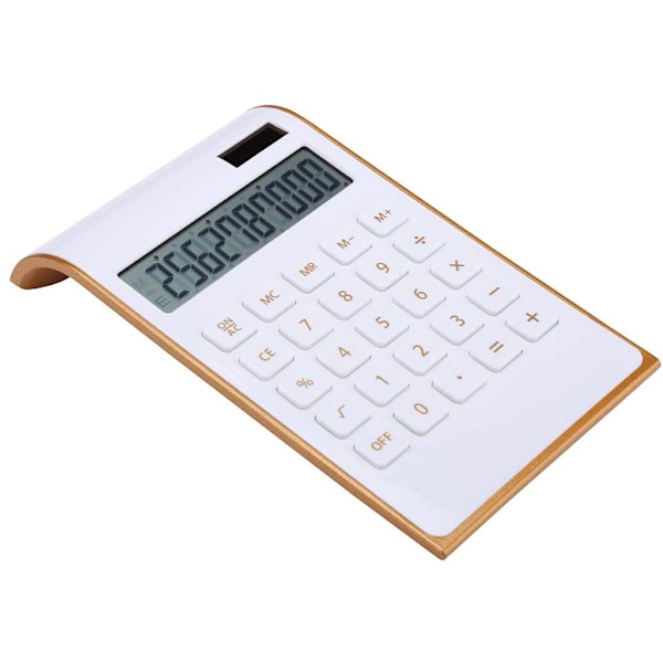 Lommeregner, Slank Elegant Design, Kontor/Hjem Elektronik, Dobbelt Strømforsynet Bordlommeregner, Solenergi, 10 Cifre, Tiltet LCD Skærm
