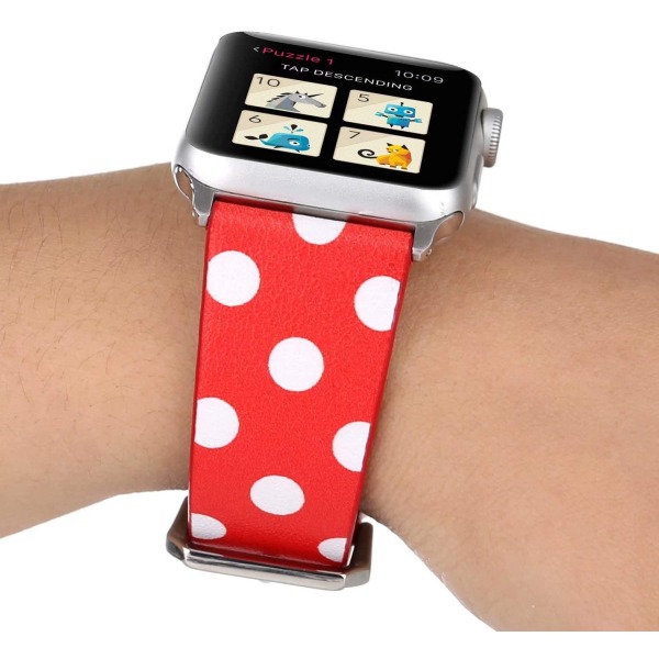 Kvinnor Flickor Söt Polka Dot Läderband Kompatibel med Apple Watch Series 6/SE/5/4 40mm och Series 3/2/1 38mm - Röd med Vit, 38/40mm