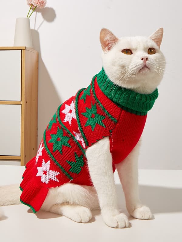 Hundtröja Klänning Turtleneck Hund Pullover Stickad Höst Vinter Varm Hundtröja Söt (S Storlek)