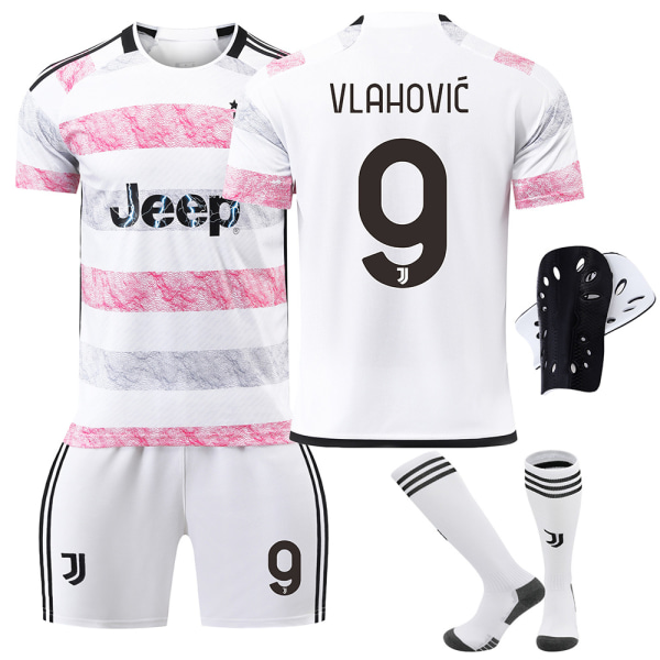 23/24 Juventus borta fotbollströja barnset med strumpor och skyddsutrustning No.9VLAHOVIC XXXL