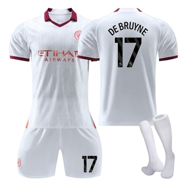 Manchester City bortaställ för barn 2023/24 med strumpor 17 DE BRUYNE Children's size22