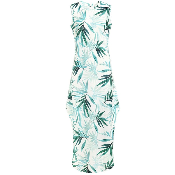Kvinnors casual solklänning lång klänning ärmlös delad maxiklänningar Sommar strandklänning med fickor ----- Vit （Storlek 2XL）