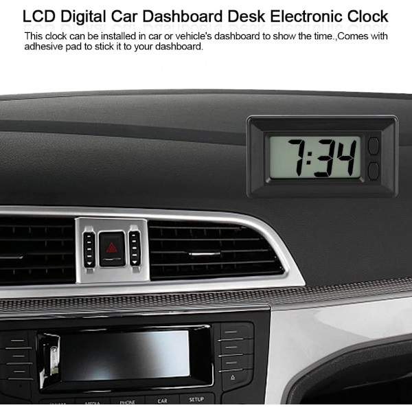 LCD Digital Klokke Bord Bil Dashbord Skrivebord Elektronisk Klokke Dato Tid Kalender Display