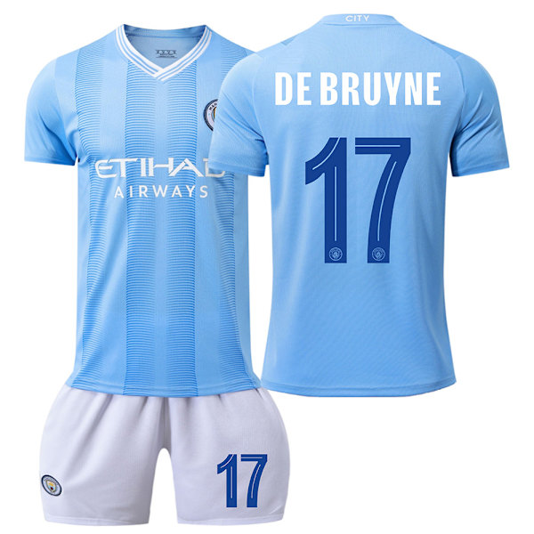 Manchester Cityn jalkapallopaita setti 23/24 Mestarien liigan painoksella 17 DE BRUYNE barnstorlekar22