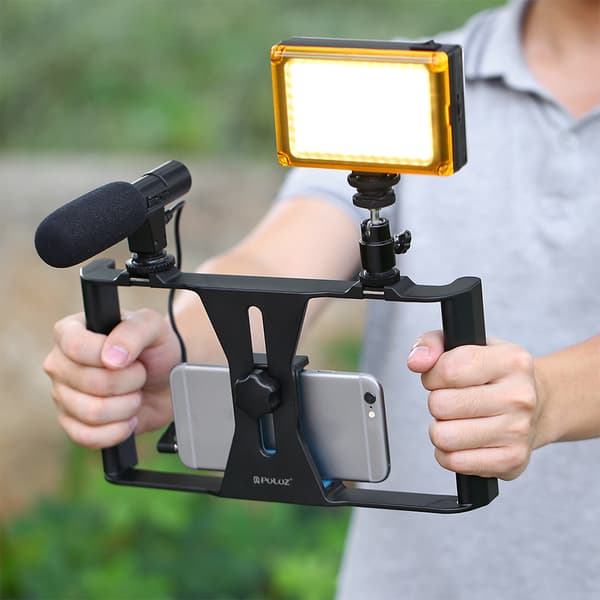 PULUZ Smartphone Video Rig + LED Studio Lys + Video Mikrofon + Mini Stativ Sæt