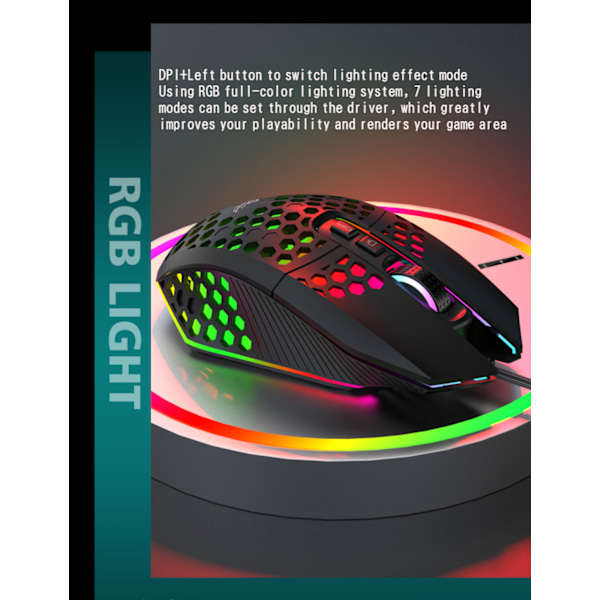 X801 hullet kablet gaming mus RGB glødende computer sports USB mus Sort