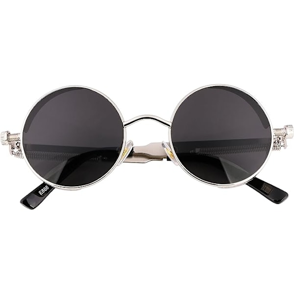Retro Gotisk Steampunk Solbriller Rund Metalramme Punk Cirkel Inspireret Skygge Mænd B1863 Silver/Grey