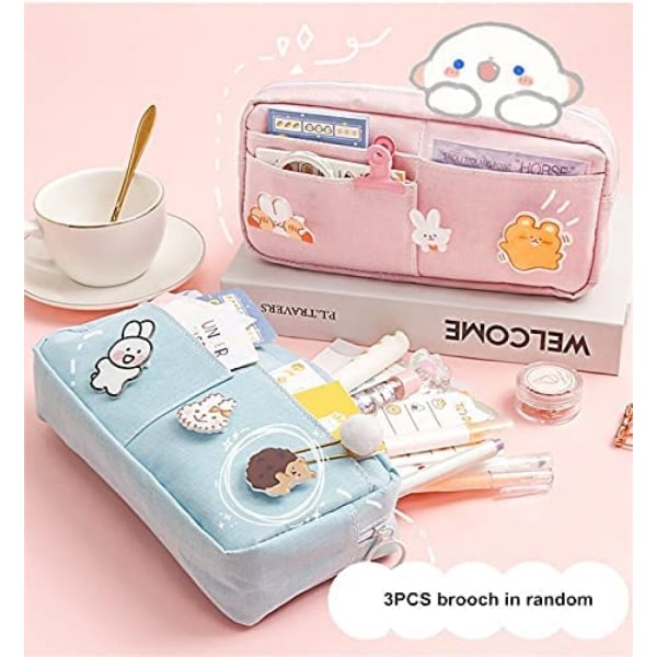 Kawaii case med 3 st stift Estetisk case Kawaii Stationära Kawaii skolmaterial (blå)