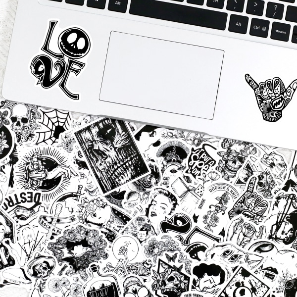 Gothic Horror Black and White Punk Stickers, set med 50, vattentät och UV-beständig, perfekt för alla dina prylar
