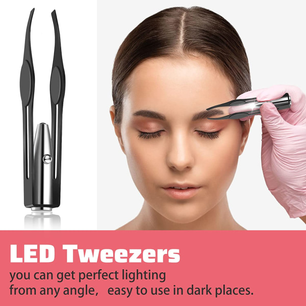 4 bitar pincett med LED ljus hårborttagning Upplyst pincett Makeup pincett med lätta verktyg