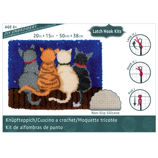 Ly Latch Hook Rug Kits DIY Hæklet Tæppe Katte Mønstre Fortrykt Lærred Garn Tæppe Broderi Håndværk Kunst til Voksne Børn Begyndere