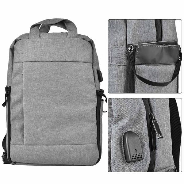 EIRMAI DQ310B Nylon Skuldertaske Kamera Computer Rygsæk med USB-interface (Mørkegrå)
