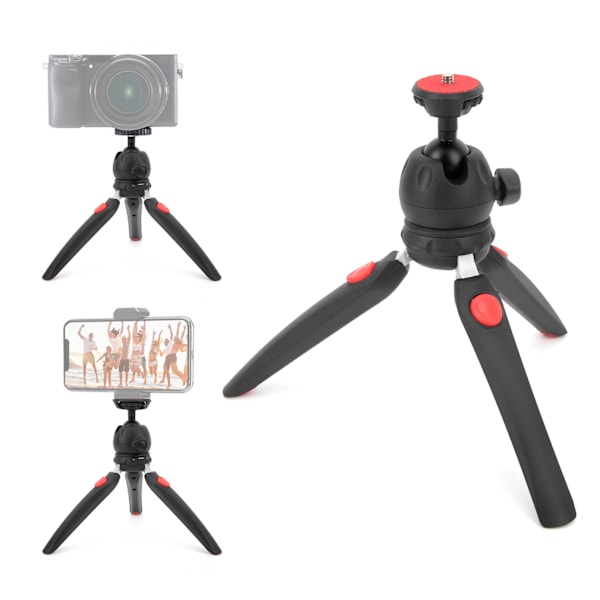 Mini Tripod Kamerahållare med 360° Justerbart Kulhuvud 4 Sektioner Teleskopisk Antislip Bärbar Skrivbordsstativ för Vloggar