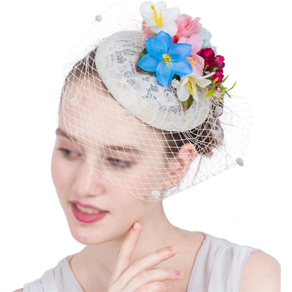 Festmiddag Bryllup Mesh Glamourøs Hat Damer Ny Millinery Fancy Blomst Bryllup Tiara Brud Damer Banket (Farve: Beige)