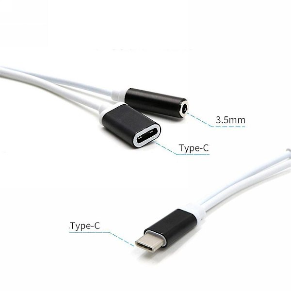 Musta USB-C-3,5 mm:n äänikaapeli, USB-C-puhelimen lataussovitin