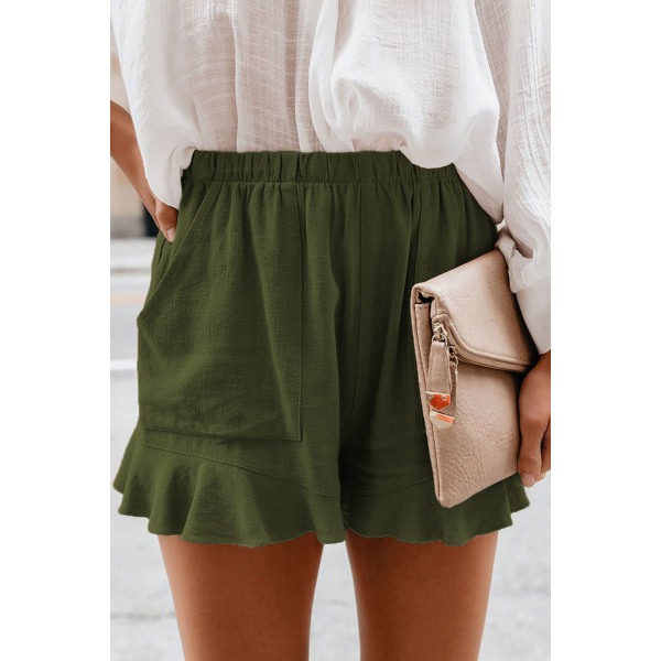 AVEKI Dame Shorts Sommer Casual Komfortable Høy Midje Plisserte Shorts Med Lommer --- Army Green （Størrelse S）