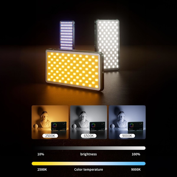 LimoStudio 4000mAh Ladattava Kannettava LED-valo Dynaaminen RGB-väritehoste, Värin ja kirkkauden säätö, Yhteensopiva useimpien älypuhelimien kanssa