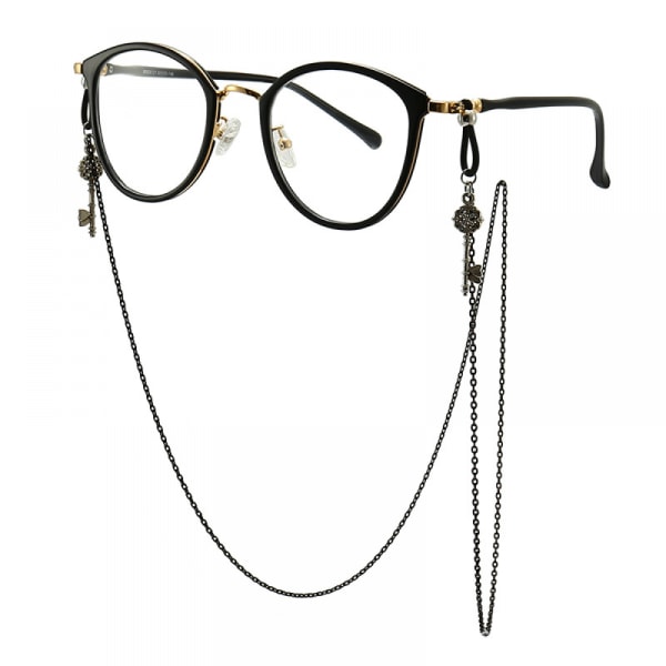Glasögonkedja för kvinnor Snygg, Glasögonremshållare runt halsen,Solglasögonmask Halsbandsband（Svart）