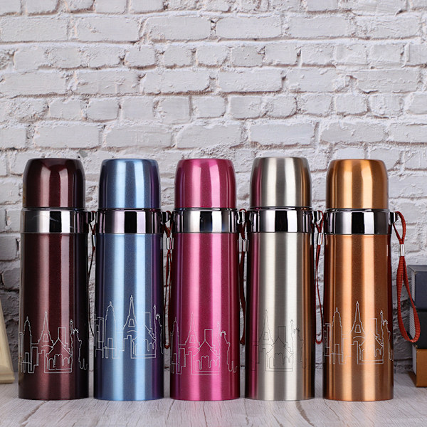 Termos Vattenflaska, 500ml Dubbelisolerad Vakuumisolerad Kaffeemugg, Resor, Utomhus, Bil, Kontor, Hem, Skola, Vakuumisolerad Vattenflaska Metall Vattenflaska