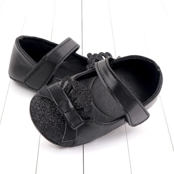 Baby Girls Soft Sole Bowknot Princess Bröllopsklänning Mary Jane Flats Prewalker Newborn Light Baby Sneaker Shoes----- Svart（11cm）