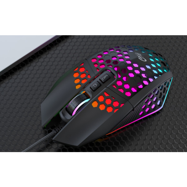 X801 hole wired gaming mouse RGB glowing computer sports USB mouse Black