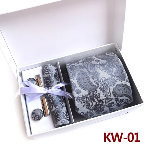 Sidenslips och ficka, fyrkantig vävd formell manschettknapp för män, set slipsar, KW01