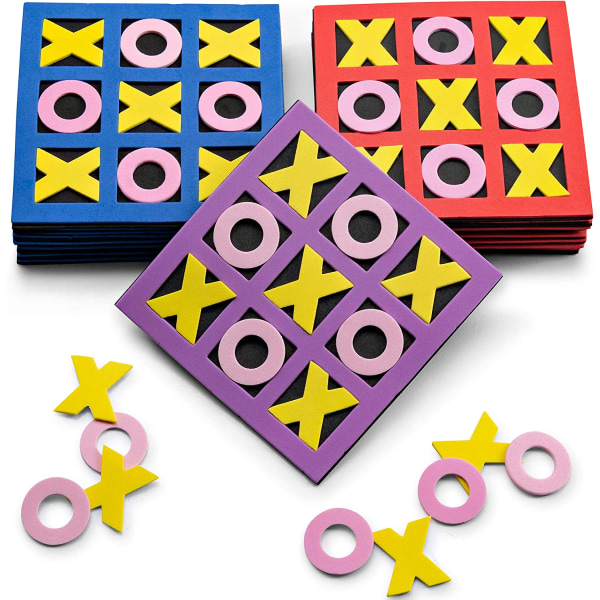 Tic Tac Toe - (24-pakning) 5\\\" x 5\\\" skum Tic-Tac-Toe Mini brettspill leker i neonfarger for barn, bursdagsfest favoriser, godtepose fyllstoffer, C