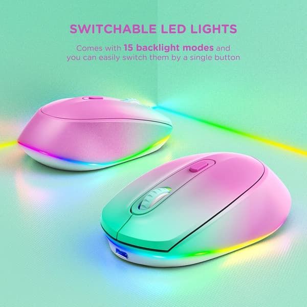 LED Regnbue Lysende - Stille Klikk Liten Mus for Laptop/PC/Mac, Gradient Rosa Barnemus for Chromebook/Windows Gradient Pink
