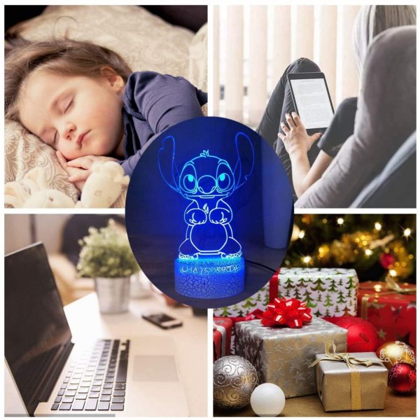 Smuk Stitch 3D LED-nattelys, tegneserie Lilo & Stitch bordlampe, pigers skrivebordslampe, baby soveværelse sovende nattelampe, sengebordslampe, fødselsdagslys