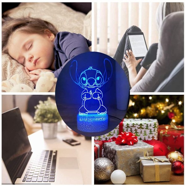 Underbar Stitch 3D LED-nattlampa, tecknad Lilo & Stitch bordslampa, flickors skrivbordslampa, baby sovrum sovande nattlampa, sänglampa, födelsedagsljus