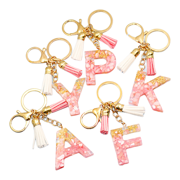 Söt initial nyckelring A-Z bokstav glittrande glitter nyckelring premium väska charm nyckelring tillbehör (2PCS)